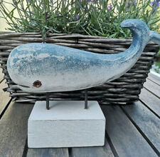 Wal Figur Holz Whale Fisch zum Stellen Walfisch Blau Vintage Walfang Holzwal 