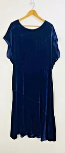 Whistles Dress Womens Size 16 Navy Blue Velvet Low Back Short Sleeve Midi - Picture 1 of 9