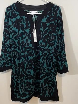 Chicos Travelers NUEVO Top Túnica Talla 2 Mujer Grande Kurta Follaje Pavo Real Slinky Foto 1 de 4