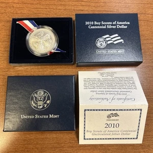 2010-P Uncirculated $1 Boy Scouts Silver Dollar BOX & COA BY2 - Picture 1 of 3