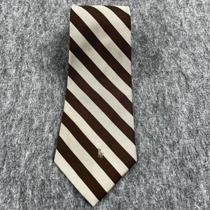 Polo Ralph Lauren Tie Mens One Size Brown Stripe 100% Silk Handmade USA - Picture 1 of 11