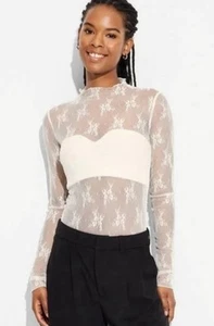 Women’s Long Sleeve Mock Turtleneck Lace Shirt Wild Fable White Medium - Picture 1 of 3