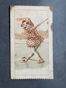 TARJETA DE FELICITACIÓN VICTORIANA PAYASO DE NAVIDAD SOBRE PATINES DE HIELO - Imagen 1 de 3