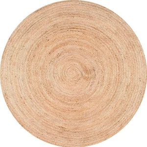 Jute Area Rug Natural Tan Beige 6 ft. Farmhouse Medium Sized Round Hand Woven - Picture 1 of 8