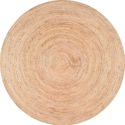 Jute Area Rug Natural Tan Beige 6 ft. Farmhouse Medium Sized Round Hand Woven - Image 1 of 4