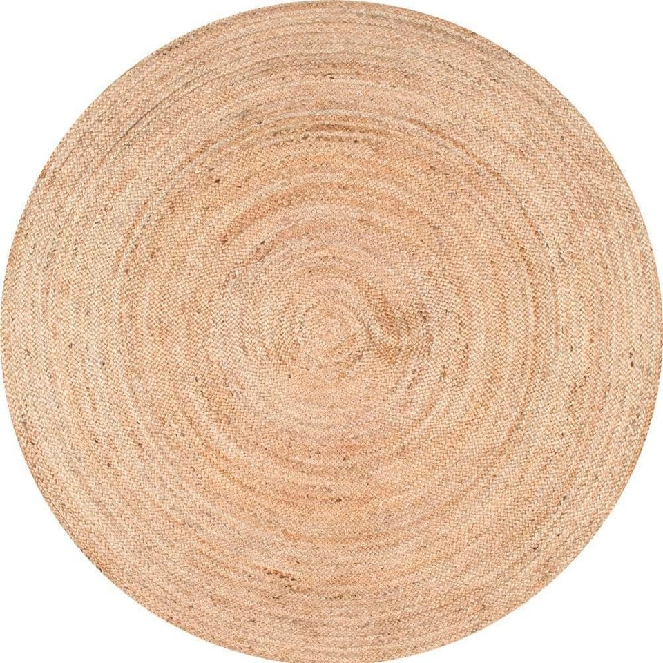 Jute Area Rug Natural Tan Beige 6 ft. Farmhouse Medium Sized Round Hand Woven - Image 1 of 4