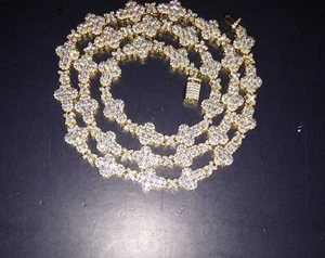 Men's Gold 925 Silver 5A VVS1 25ct CZ 11mm 24in Cross Tennis Chain - Picture 1 of 24