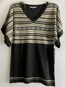 Bandolinoblu Sweater women Sz S Brown Geometric front V-Neckline Dolman Sleeves - Picture 1 of 8