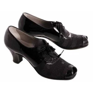 Vintage Womens Shoes Oxfords 1930s Black Patent/Mesh/Peeptoe Sz 7 Dickerson - Picture 1 of 8