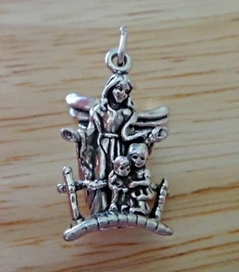 Ángel de la Guarda sólido de plata esterlina 23x14 mm 3D ¡con encanto para 2 niños! - Imagen 1 de 5