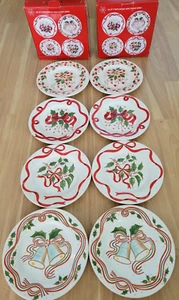 NUEVO SET 8 SONOMA LIFESTYLE VACACIONES NAVIDAD POSTRE ENSALADA PLATOS CINTAS DE ACEBO - Imagen 1 de 7