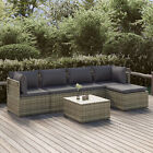 6 Piece Garden  Set With Cushions Grey Poly Rattan M1a1