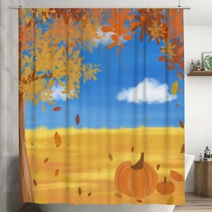 Fall Shower Curtain Autumn Field Curtain Harvest Thanksgiving Farmhouse Showe... - Picture 1 of 7