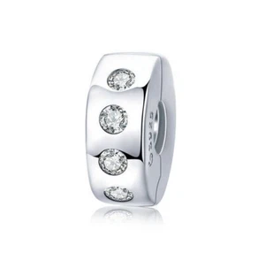 Charm Clip Ring Stopper 925 Silber Steinchen - Anhänger für Pandora Armband - Bild 1 von 1