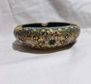 Vintage Chinese Champlevé Cloisonné Ashtray with 24k Gold Gilding Dia10cm - Picture 1 of 6