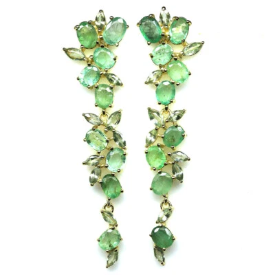 925 Sterlingsilber Grüne Smaragd- Und Saphir-Ohrringe 18K Gold Weihnachten - Bild 1 von 4