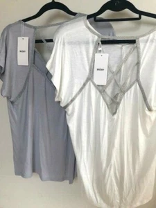 NEW "MOEWY" STRAPPY SOFT JERSEY T-SHIRT TOP ONE SIZE FITS UK 10 14 - Picture 1 of 11