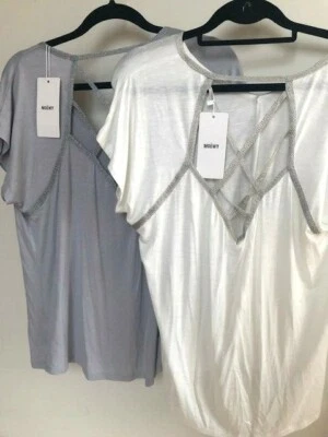 NEW "MOEWY" STRAPPY SOFT JERSEY T-SHIRT TOP ONE SIZE FITS UK 10 14 - Image 1 of 4