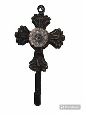 Decorative Cross Wall Hook & Glass Knob  Iron Vintage Black Looks