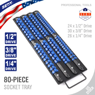 80 Socket Organizer Storage Rail Rack Holder Industrial ABS Mountable 1/4 3/81/2 - Image 1 of 4