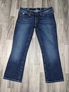 D9 Womens Blue Embroidered Rae Studs Bold Stitching Cropped Denim Jeans Size 30 - Picture 1 of 11