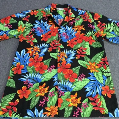 Camisa Hawaiana Aloha Republic Para Hombre L Negra Floral Tropical Hibisco Hecha en Hawaii Foto 1 de 4