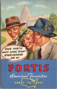 C1940s PORTIS HATS Publicidad Postal EE. UU. Capitol Wash DC/Curteich Lino - Imagen 1 de 2