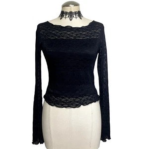 Vtg Y2K 90s See You Monday Lace Gothic Whimsigoth Grunge Long Sleeve Top - Picture 1 of 11