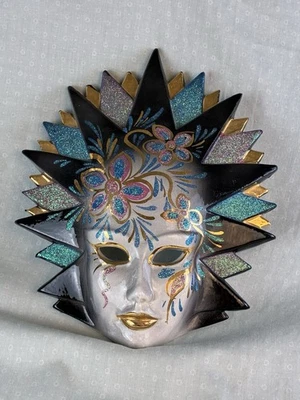 Venetian Handpainted Ceramic Masquerade Mask Wall Decor, Made in Italy, numbered - Image 1 of 4
