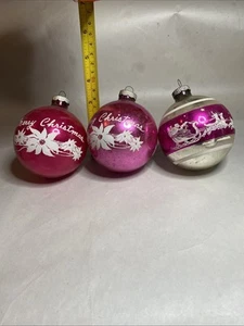 Vintage Shiny Brite 3 XL Pink Silver Stenciled Mercury Glass Ornaments READ - Picture 1 of 12