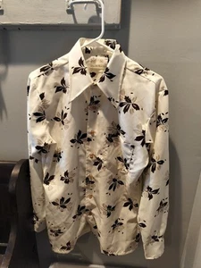 Camisa De Colección Sears Kings Road Para Hombre Mediana Años 70 Disco Crema/Marrón Manga Larga - Imagen 1 de 5