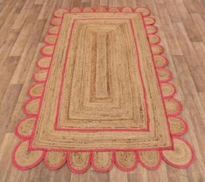 Scallop Rug Jute Carpet 100% Natural Runner Decorative Braided Modern Rustic - Image 1 of 4