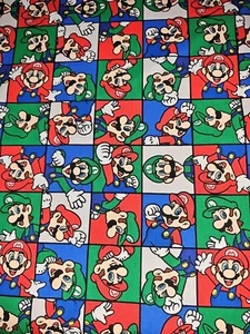 100% Cotton Nintendo Mario Luigi Brother Grid Video Game Fabric FQ Fat Quarter - Picture 1 of 2