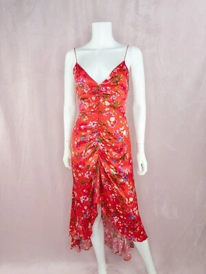 Sau Lee женщин красный цветочный шелковистый Cupro V шеи платье размер 0 - Изображение 1 из 4