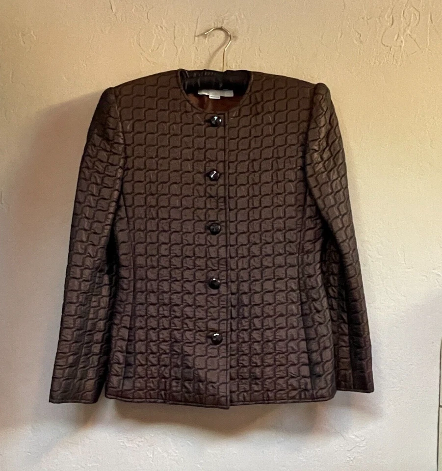 Chaqueta Blazer Oscar De La Renta Bergdorf Goodman Para Mujer 10 Cuadrada Acolchada Marrón Foto 1 de 4