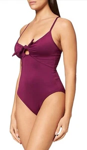 Seafolly Tie Front Sweetheart Maillot One Piece Swimsuit Burgundy Sz 12 10885065 - Picture 1 of 8