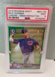 NICO HOERNER -- 2018 BOWMAN CHROME DRAFT -- GREEN REFRACTOR -- PSA  MINT 9 - Picture 1 of 1