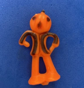 Miniature Vtg Plastic Pumpkin Head Man Halloween Decoration Orange Black 1 1/2” - Picture 1 of 2