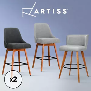 Artiss Bar Stools Kitchen Stool Wooden Barstools Leather Fabric Swivel x2 - Picture 1 of 50
