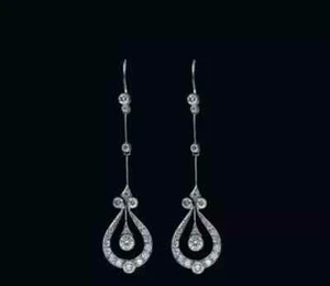 1.7Ct Lab Created Diamond Round Long Drop & Dangle Earring 14K White Gold Plated - Picture 1 of 4