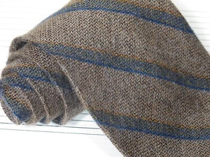 H by Hilton Mohair Silk Tie Brown Navy Blue Stripes Hand Made n Italy 57 x 4 1/4 - Picture 1 of 3