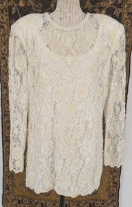 VTG Judith Ann Plus Tunic Top 46" Bust White Lace Pearls India Boho - Picture 1 of 16