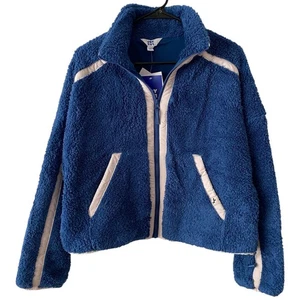 NEU JOYLAB Piped Hochflor Fleece Jacke Blau Small Boxy Fit Athleisure Sportlich - Bild 1 von 4