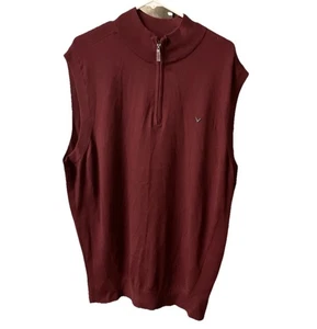 Callaway Golf Vest Mens 2XL  Burgundy 1/4 Zip Band Collar Pullover Cotton Blend - Picture 1 of 6