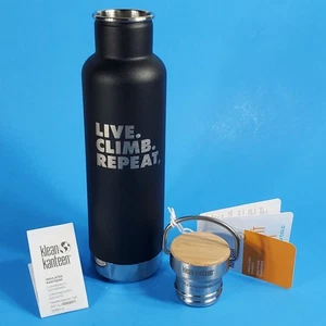 Klean Kanteen Live Climb Repeat 20oz Insulated Classic Bamboo Loop Cap Black NEW - Picture 1 of 12