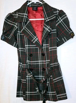 Envoltura Mujeres Cuadros 3/4 Cuello en V Abotonada Puff Raglán Túnica Chamarra Talla L Foto 1 de 4