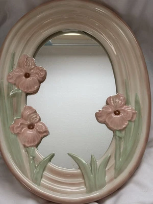 Espelho de íris vintage cerâmica leitosa cor rosa pastel/violeta com nervuras 15 polegadas novo - Imagem 1 de 4