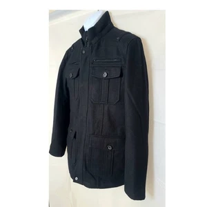Guess Military Coat Black Wool Blend Lined Zipper Jacket Men's M - Picture 1 of 10