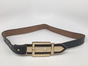 Anne Klein "Saks 5th Ave." Black Patent Leather, Creme/Black Enamel Buckle Belt
