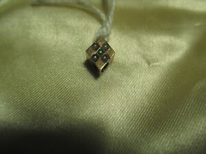 Antique 14k Yellow Gold Slide for Chain Diamond Shape with Emerald & Seed Pearls